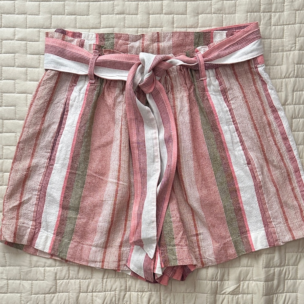 Indigo Rein Pink and Green Striped High Waist Shorts